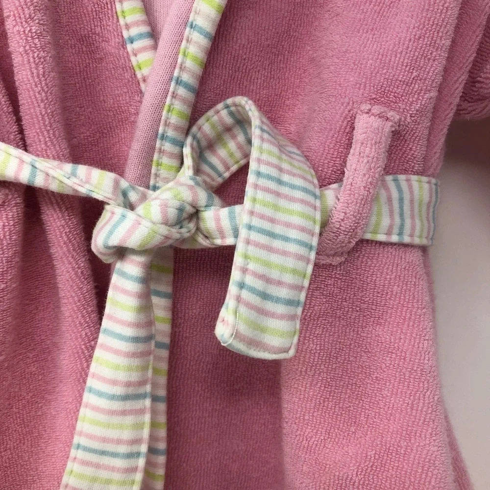 Vintage 12-18 month bath robe pink baby girl belted terry cloth 0084 hood